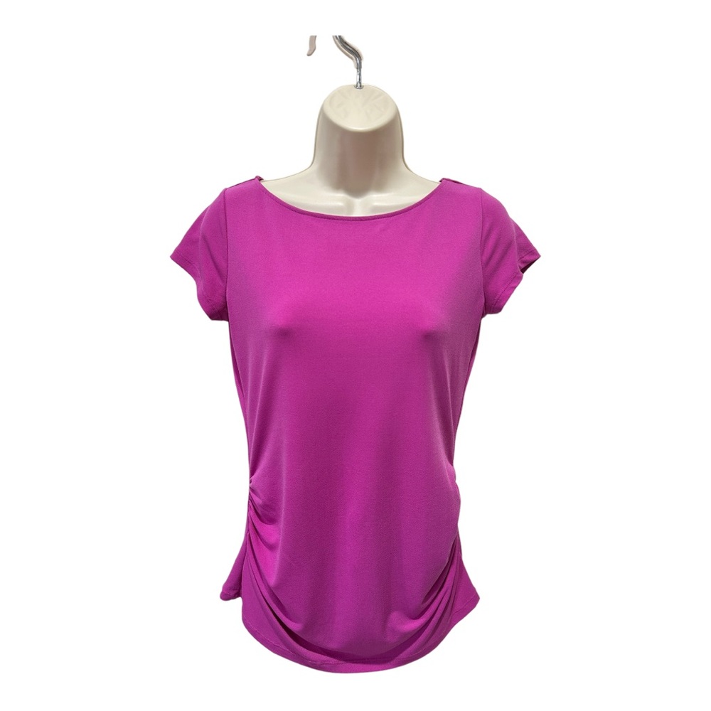 ⭐️ NEW YORK & COMPANY BLOUSE -PINK / MAGENTA RUCHED TOP -SIZE XS SHORT SLEEVE ⭐️